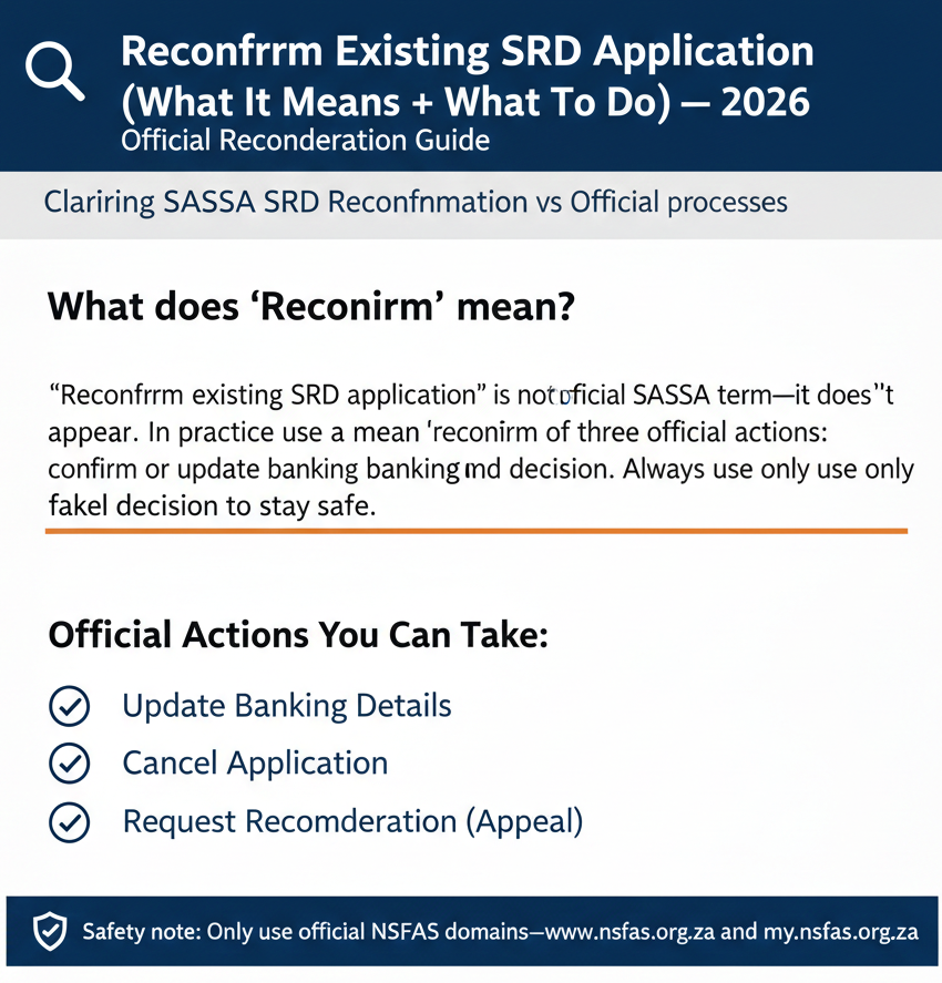 reconfirm existing srd application